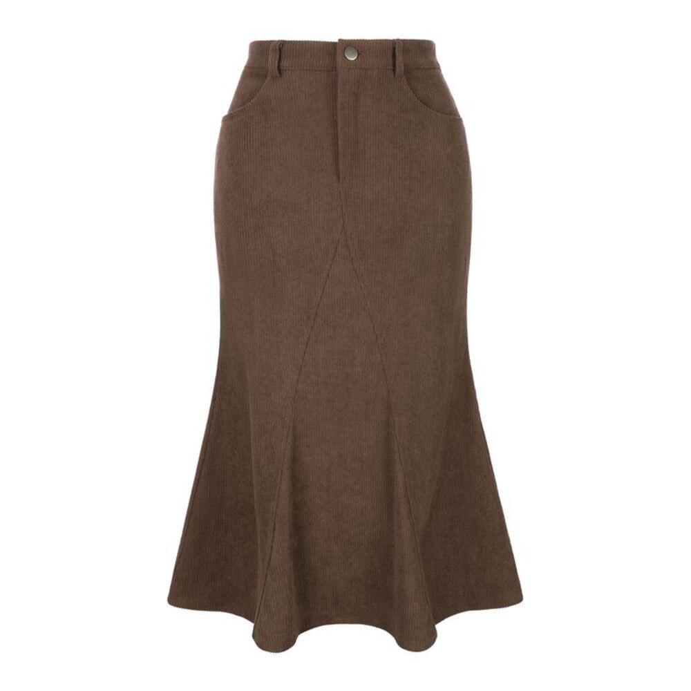 Women's Corduroy Skirts Stretchy Midi Mermaid Skirt with Pockets Brown